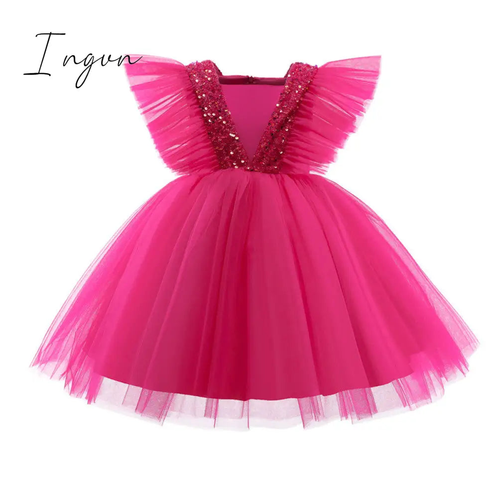 Ingvn - Girls Ruffles Princess Dress For Kids Wedding Elegant Party Tutu Prom Gown Children