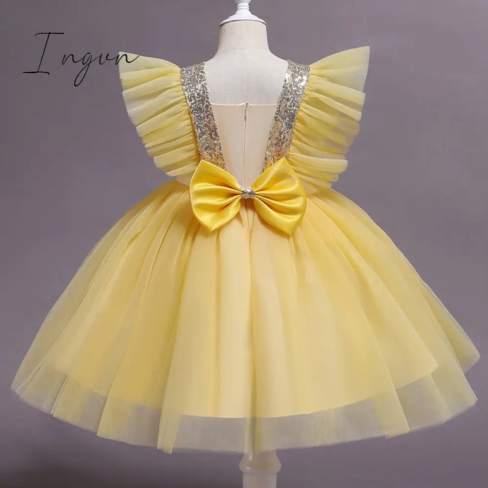 Ingvn - Girls Ruffles Princess Dress For Kids Wedding Elegant Party Tutu Prom Gown Children