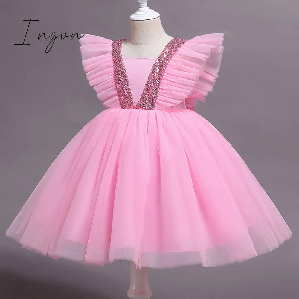 Ingvn - Girls Ruffles Princess Dress For Kids Wedding Elegant Party Tutu Prom Gown Children
