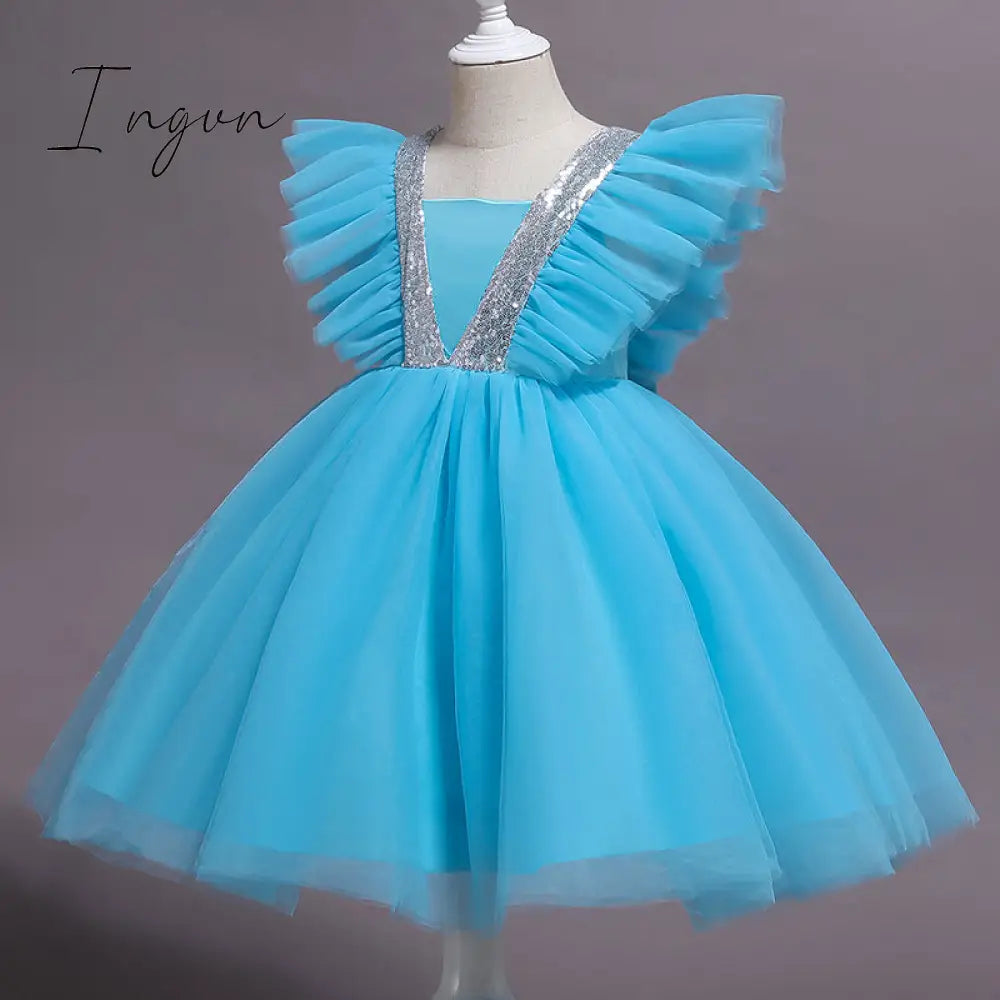 Ingvn - Girls Ruffles Princess Dress For Kids Wedding Elegant Party Tutu Prom Gown Children
