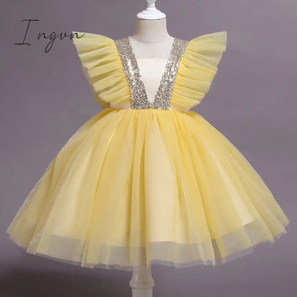 Ingvn - Girls Ruffles Princess Dress For Kids Wedding Elegant Party Tutu Prom Gown Children