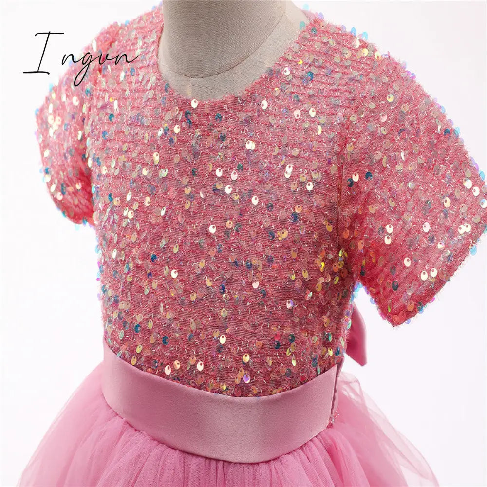 Ingvn - Girls Ruffles Princess Dress For Kids Wedding Elegant Party Tutu Prom Gown Children