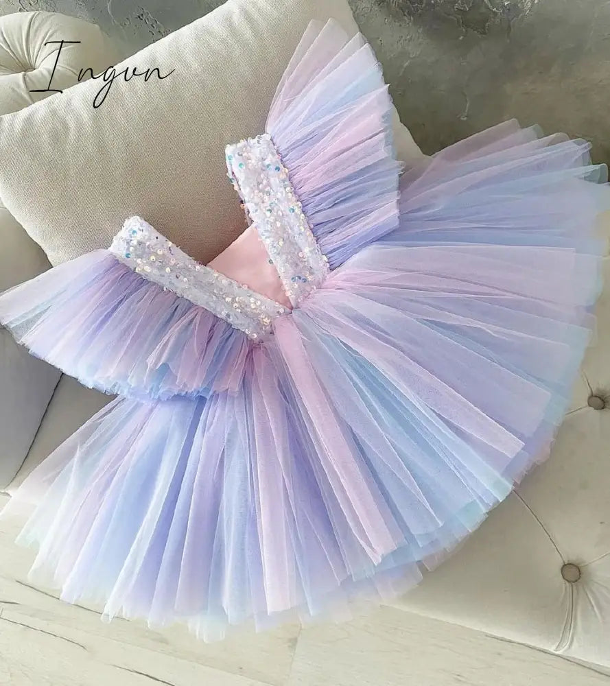 Ingvn - Girls Ruffles Princess Dress For Kids Wedding Elegant Party Tutu Prom Gown Children