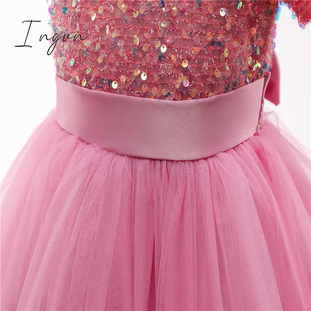 Ingvn - Girls Ruffles Princess Dress For Kids Wedding Elegant Party Tutu Prom Gown Children