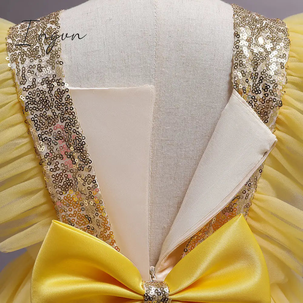 Ingvn - Girls Ruffles Princess Dress For Kids Wedding Elegant Party Tutu Prom Gown Children