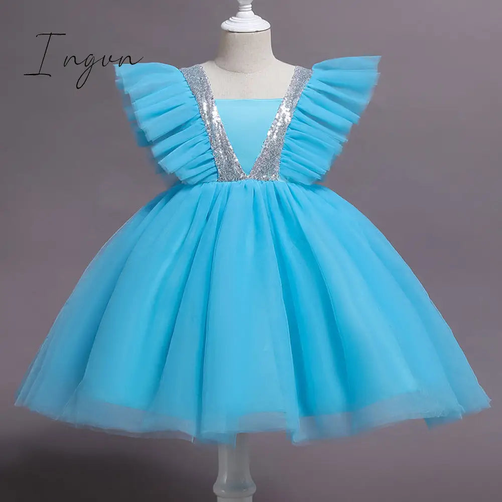 Ingvn - Girls Ruffles Princess Dress For Kids Wedding Elegant Party Tutu Prom Gown Children