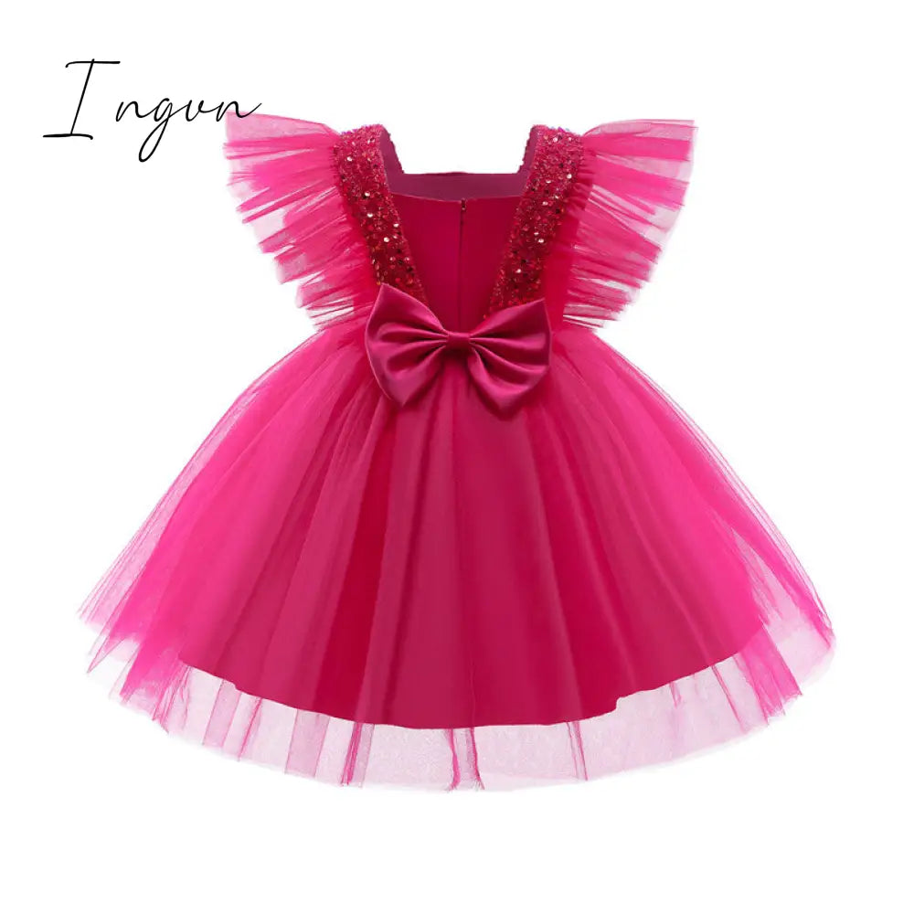 Ingvn - Girls Ruffles Princess Dress For Kids Wedding Elegant Party Tutu Prom Gown Children