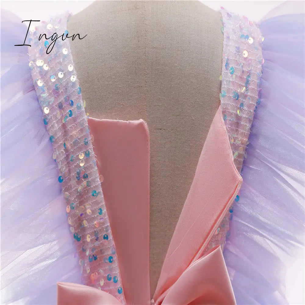 Ingvn - Girls Ruffles Princess Dress For Kids Wedding Elegant Party Tutu Prom Gown Children