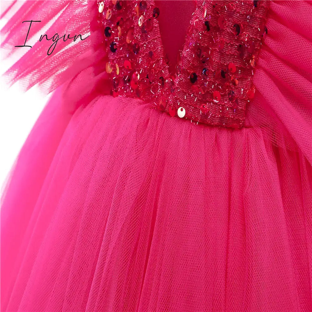 Ingvn - Girls Ruffles Princess Dress For Kids Wedding Elegant Party Tutu Prom Gown Children