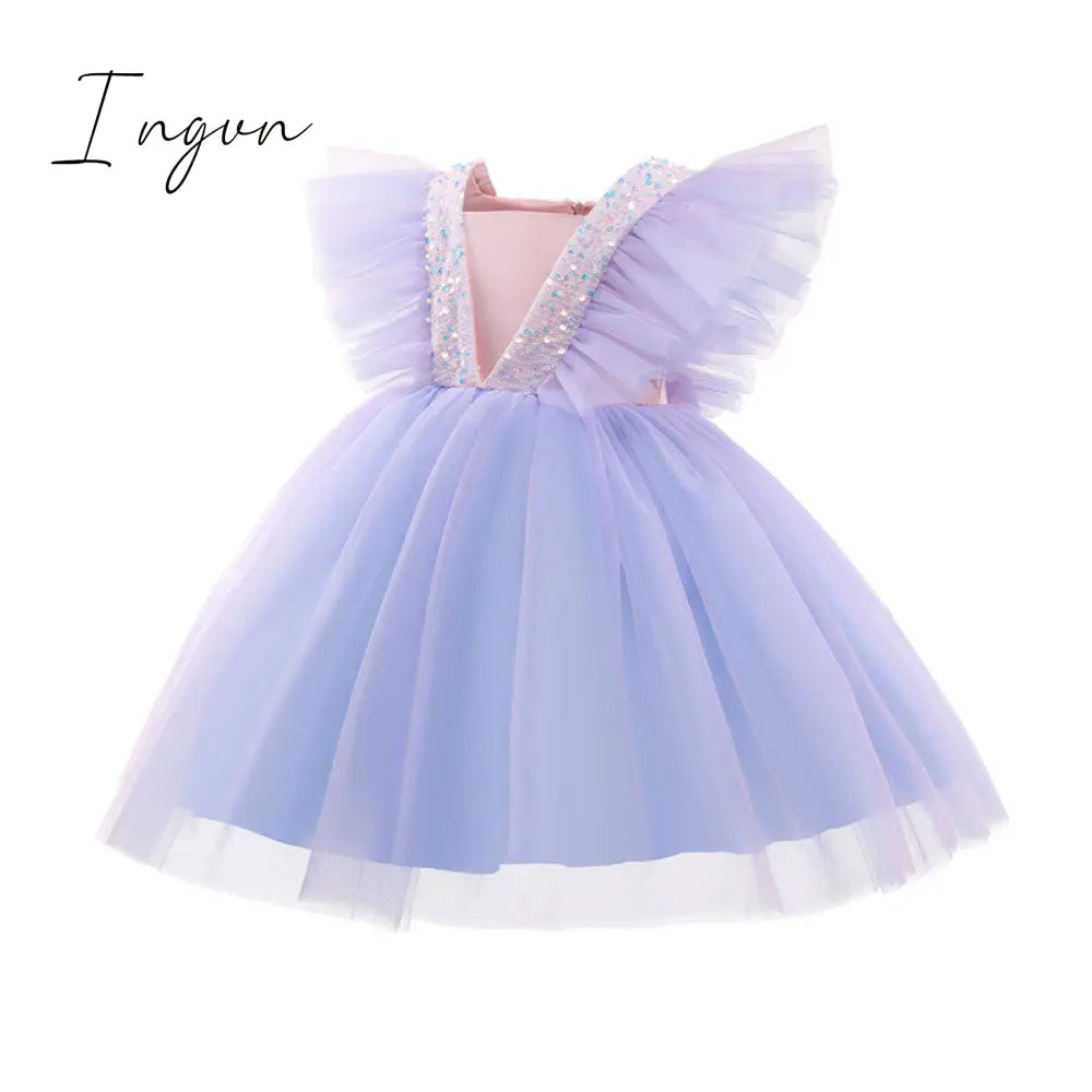 Ingvn - Girls Ruffles Princess Dress For Kids Wedding Elegant Party Tutu Prom Gown Children