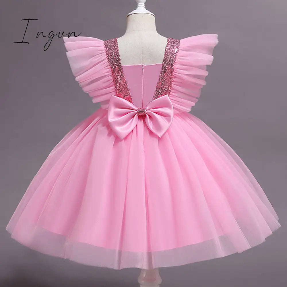 Ingvn - Girls Ruffles Princess Dress For Kids Wedding Elegant Party Tutu Prom Gown Children