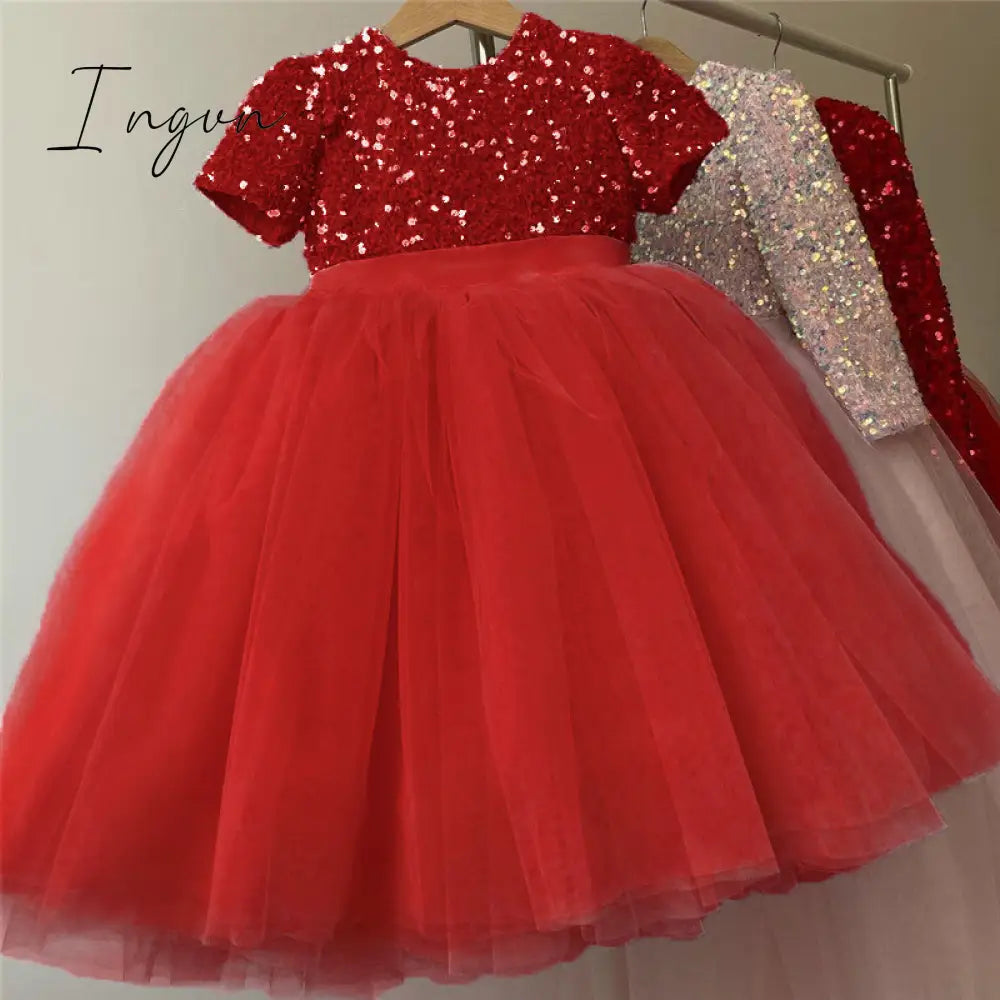 Ingvn - Girls Ruffles Princess Dress For Kids Wedding Elegant Party Tutu Prom Gown Children