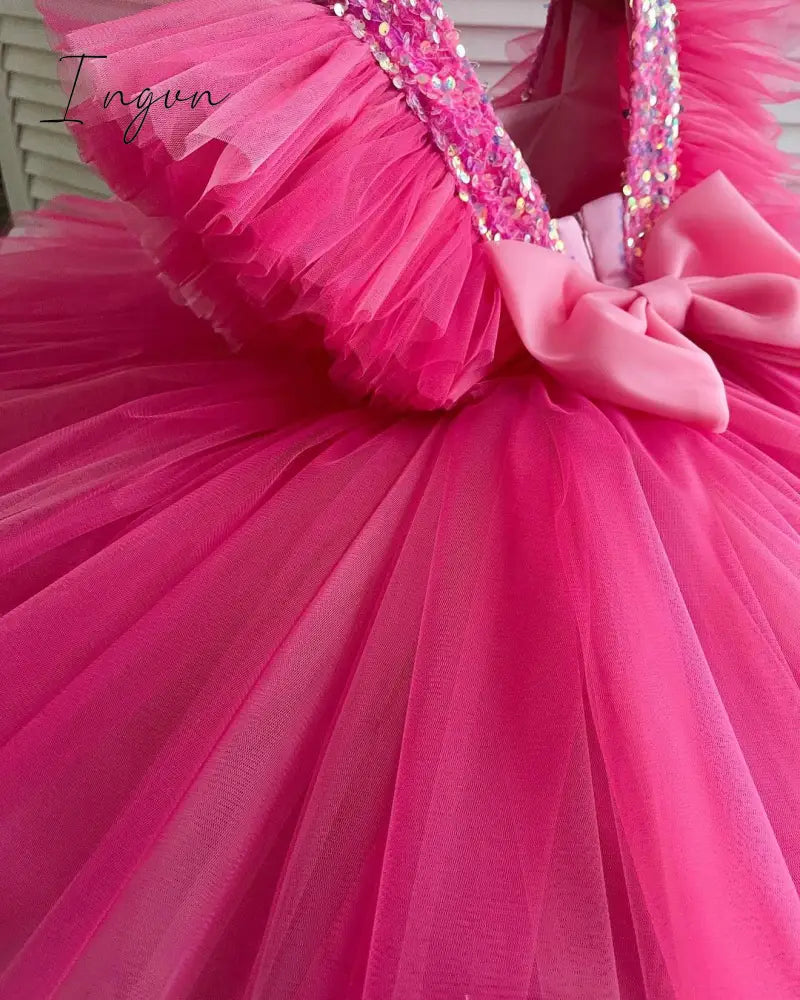 Ingvn - Girls Ruffles Princess Dress For Kids Wedding Elegant Party Tutu Prom Gown Children