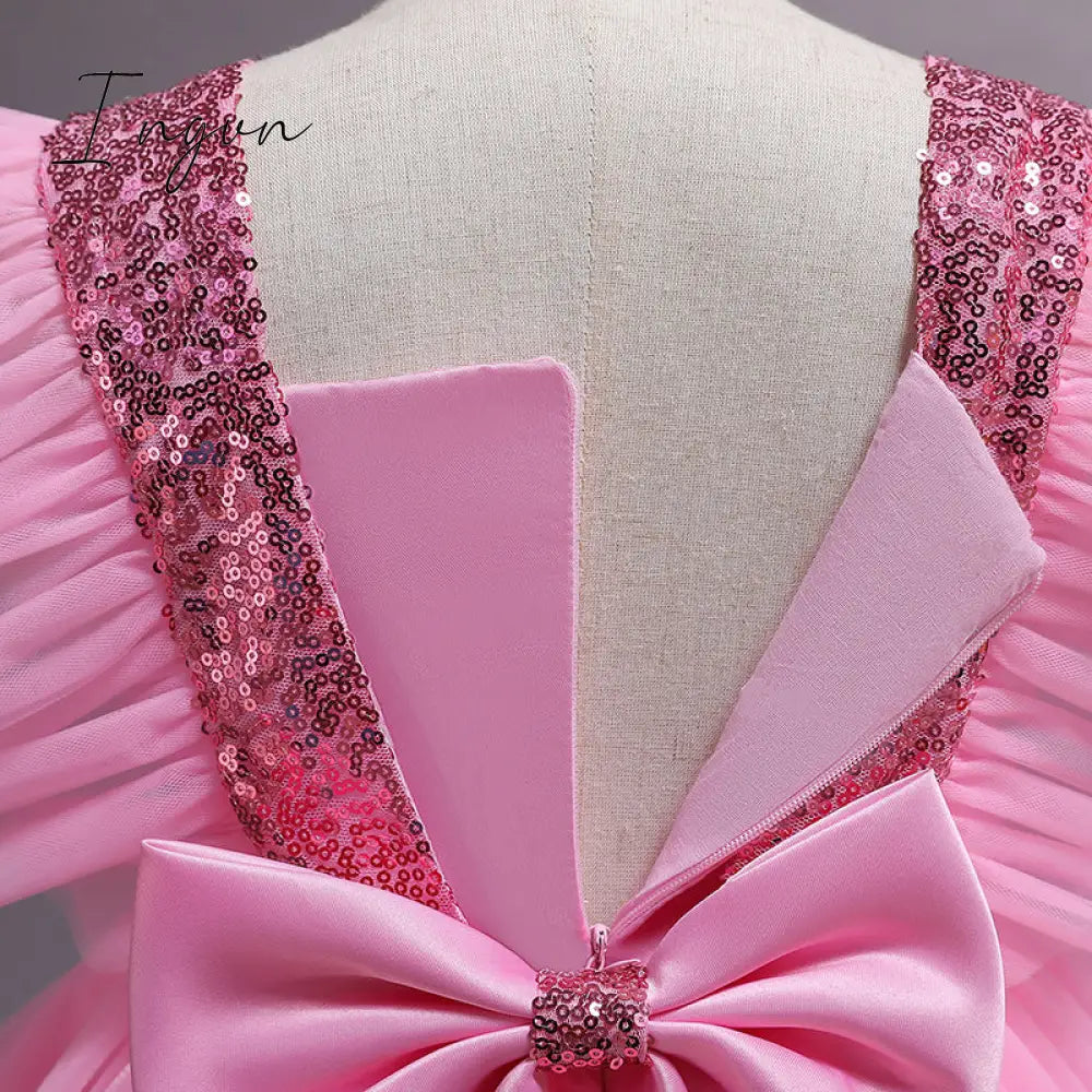 Ingvn - Girls Ruffles Princess Dress For Kids Wedding Elegant Party Tutu Prom Gown Children