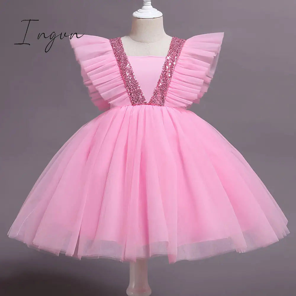 Ingvn - Girls Ruffles Princess Dress For Kids Wedding Elegant Party Tutu Prom Gown Children