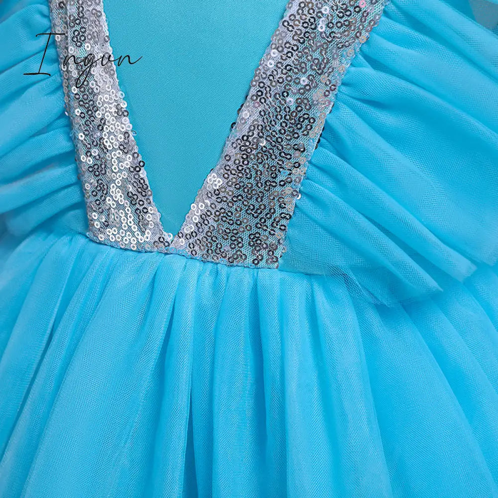 Ingvn - Girls Ruffles Princess Dress For Kids Wedding Elegant Party Tutu Prom Gown Children