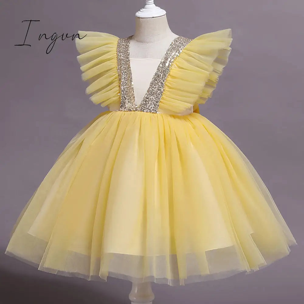 Ingvn - Girls Ruffles Princess Dress For Kids Wedding Elegant Party Tutu Prom Gown Children