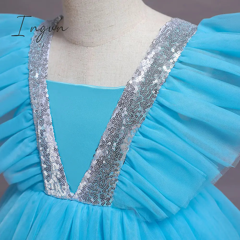 Ingvn - Girls Ruffles Princess Dress For Kids Wedding Elegant Party Tutu Prom Gown Children