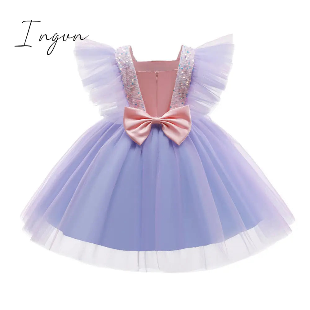Ingvn - Girls Ruffles Princess Dress For Kids Wedding Elegant Party Tutu Prom Gown Children