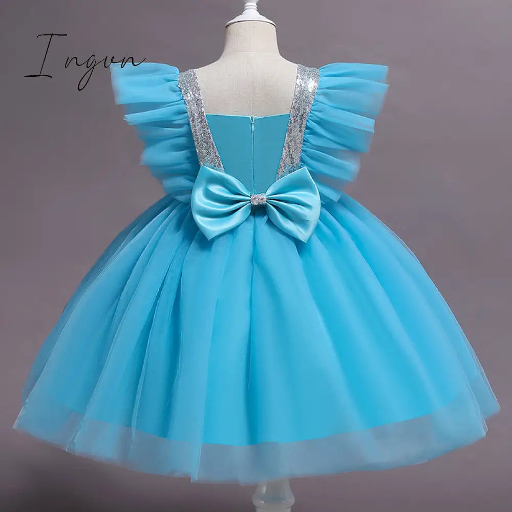 Ingvn - Girls Ruffles Princess Dress For Kids Wedding Elegant Party Tutu Prom Gown Children