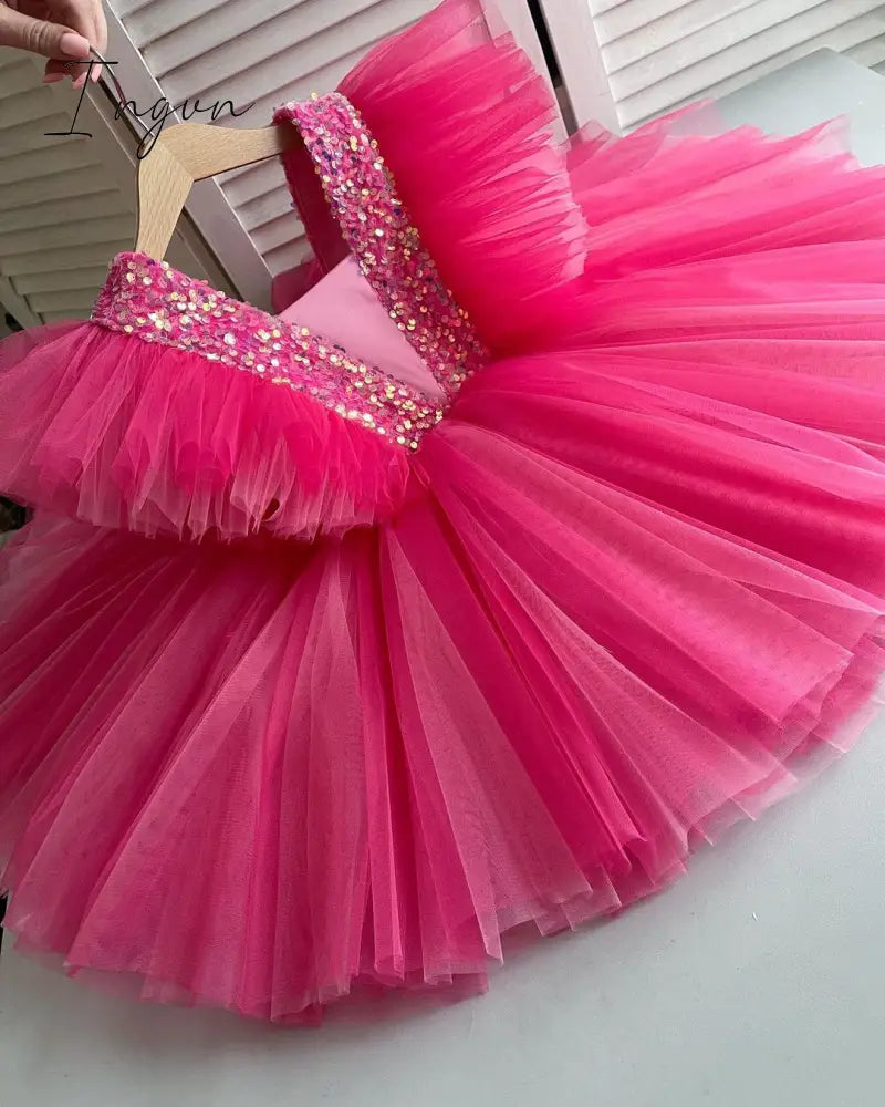 Ingvn - Girls Ruffles Princess Dress For Kids Wedding Elegant Party Tutu Prom Gown Children