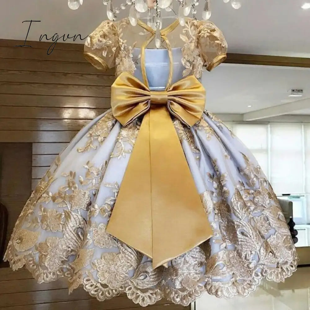 Ingvn - Girls Ruffles Princess Dress For Kids Wedding Elegant Party Tutu Prom Gown Children