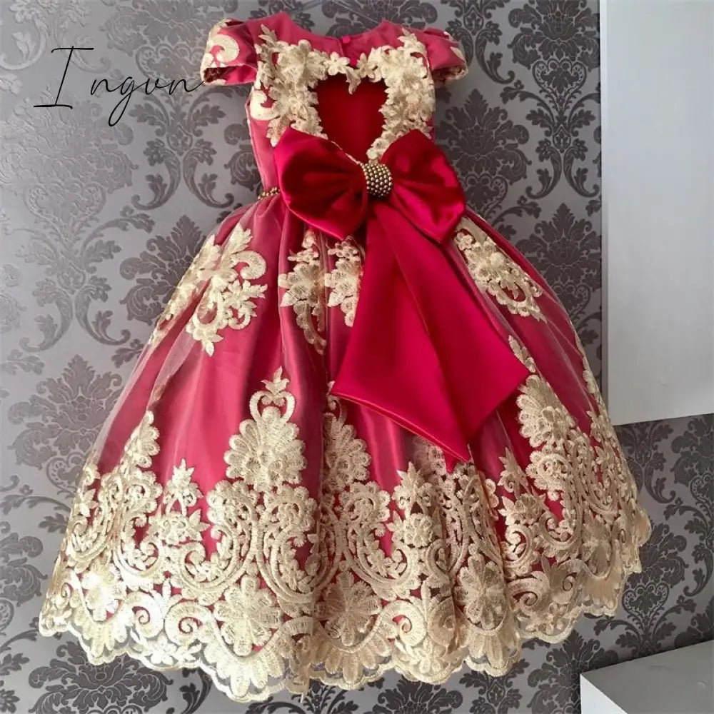 Ingvn - Girls Ruffles Princess Dress For Kids Wedding Elegant Party Tutu Prom Gown Children