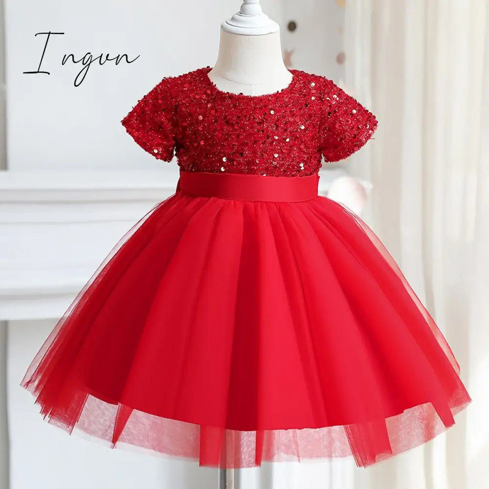 Ingvn - Girls Ruffles Princess Dress For Kids Wedding Elegant Party Tutu Prom Gown Children