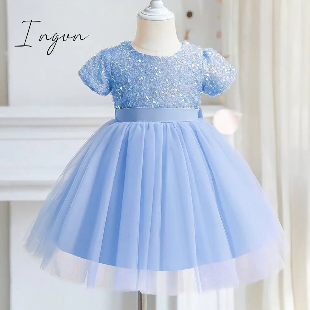 Ingvn - Girls Ruffles Princess Dress For Kids Wedding Elegant Party Tutu Prom Gown Children