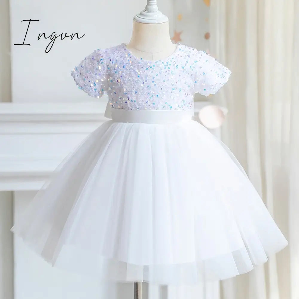 Ingvn - Girls Ruffles Princess Dress For Kids Wedding Elegant Party Tutu Prom Gown Children