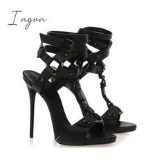 Ingvn - Gladiator Split Leather Ankle Strap High Heels