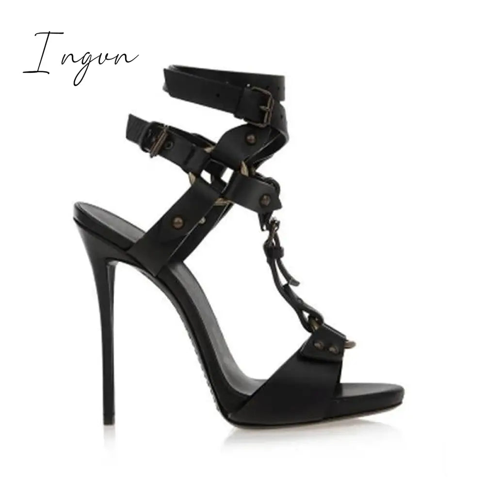 Ingvn - Gladiator Split Leather Ankle Strap High Heels
