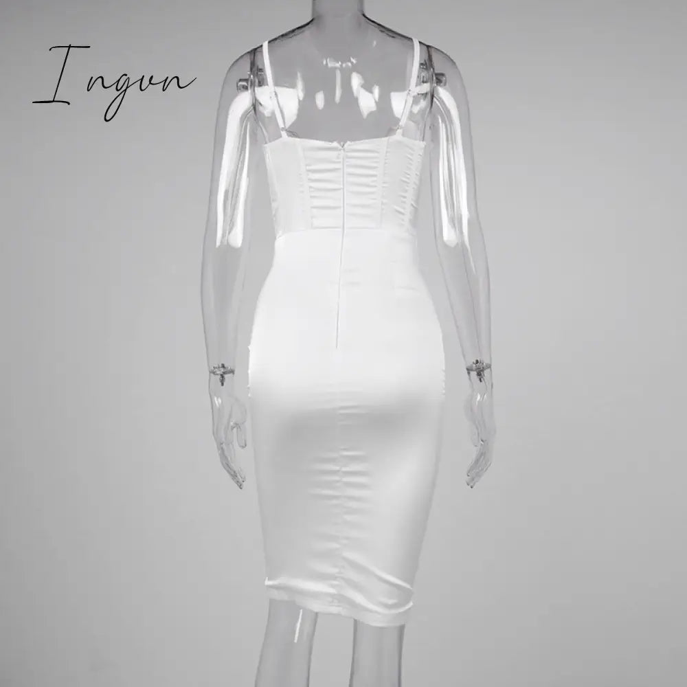Ingvn - High Quality Satin Bodycon Dress Women Party New Double Layer House Of Cb Celebrity Evening