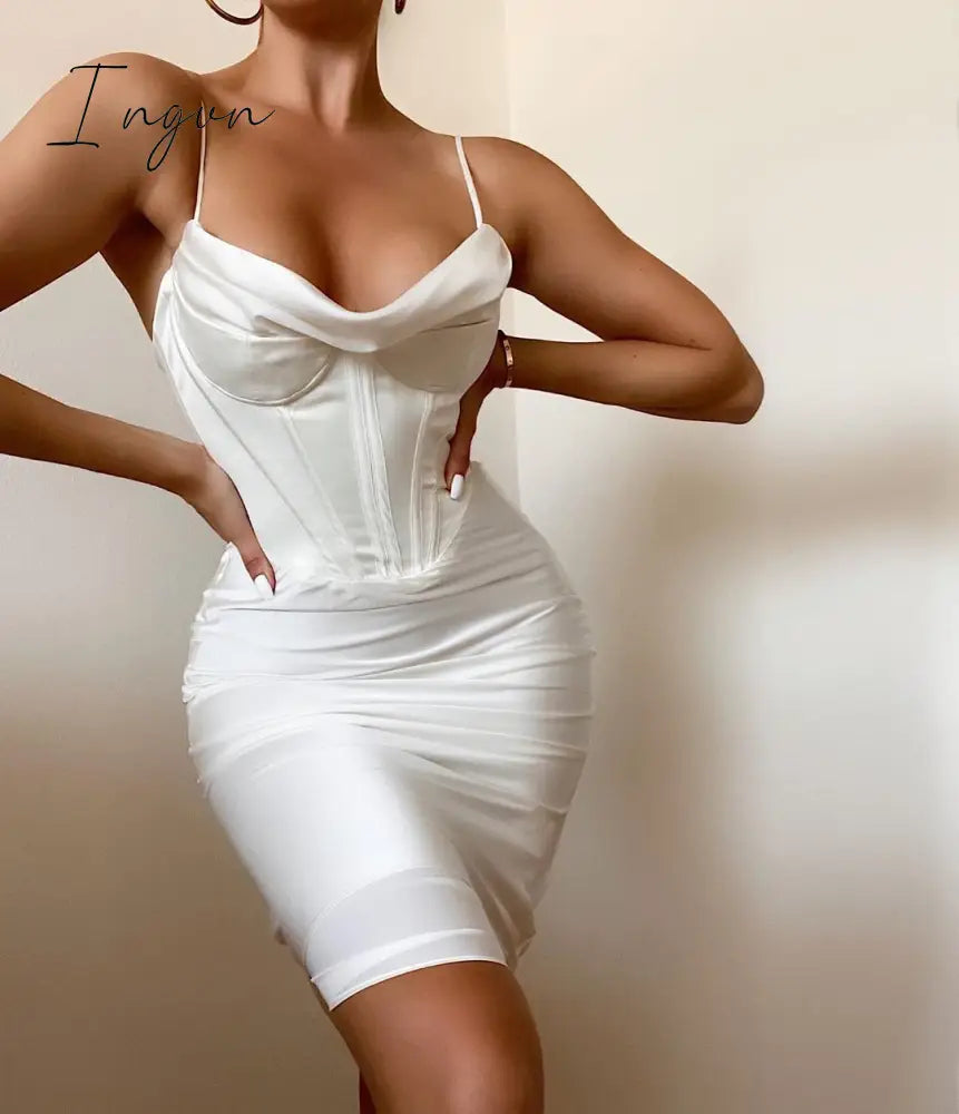 Ingvn - High Quality Satin Bodycon Dress Women Party New Double Layer House Of Cb Celebrity Evening