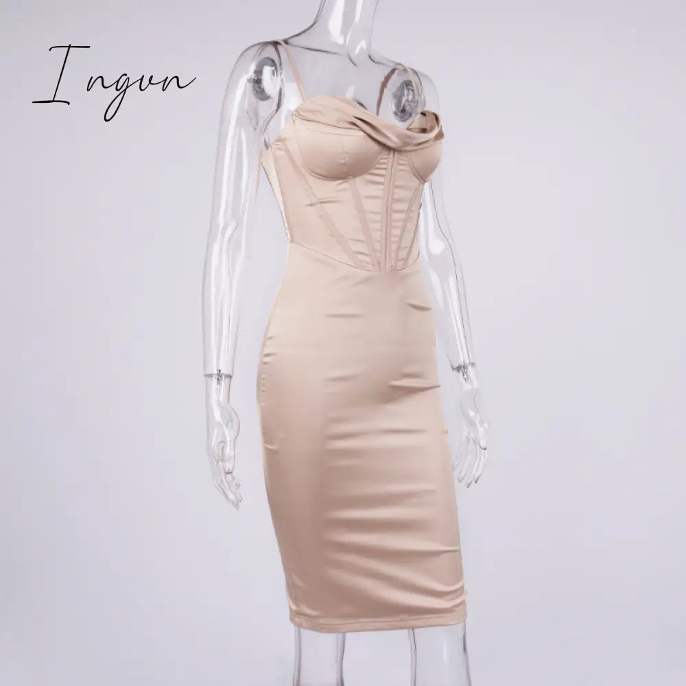 Ingvn - High Quality Satin Bodycon Dress Women Party New Double Layer House Of Cb Celebrity Evening