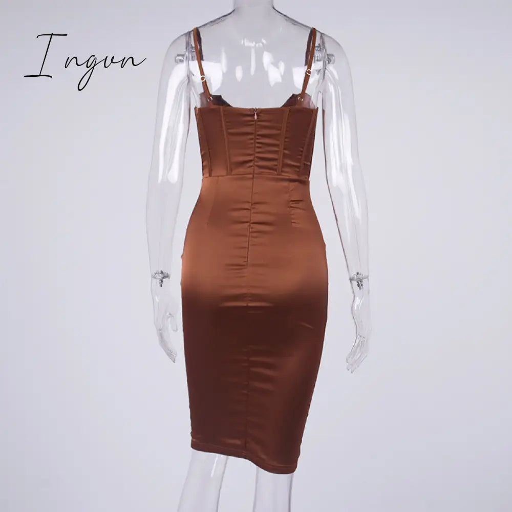 Ingvn - High Quality Satin Bodycon Dress Women Party New Double Layer House Of Cb Celebrity Evening