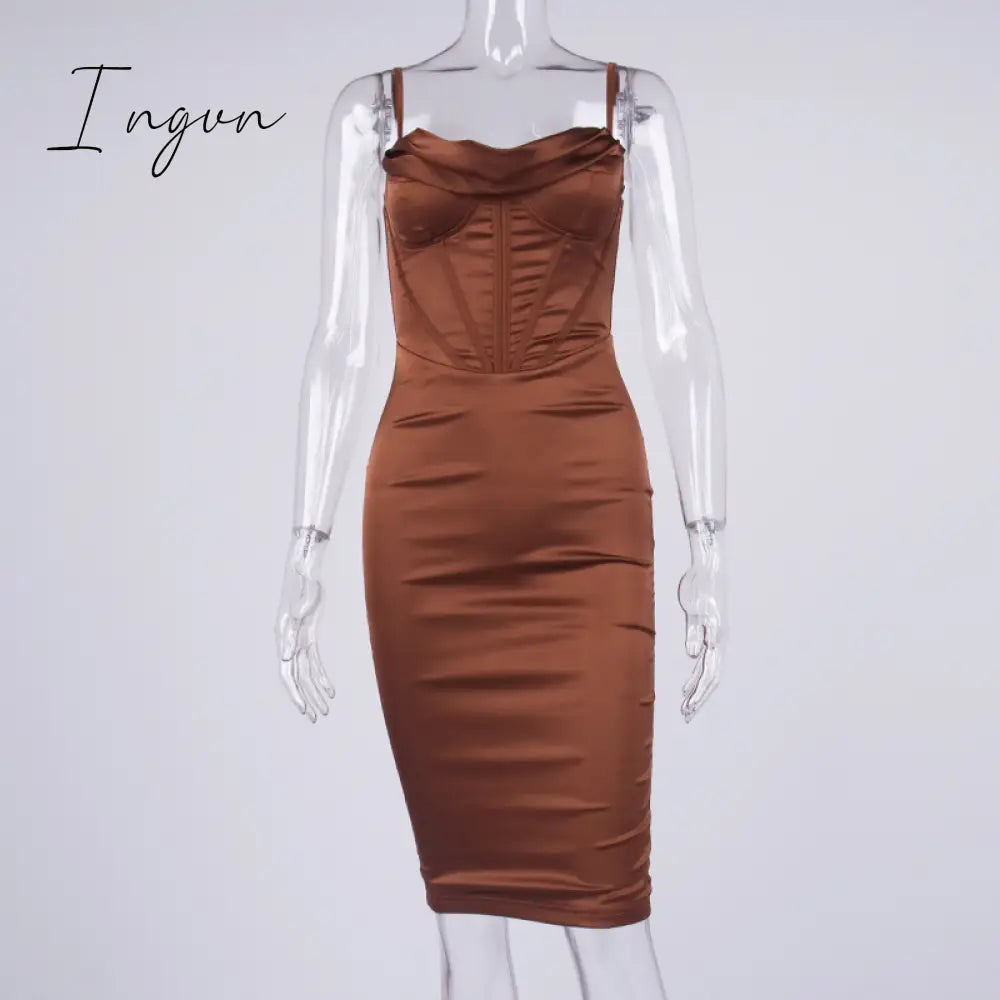 Ingvn - High Quality Satin Bodycon Dress Women Party New Double Layer House Of Cb Celebrity Evening