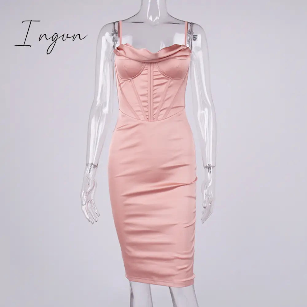 Ingvn - High Quality Satin Bodycon Dress Women Party New Double Layer House Of Cb Celebrity Evening