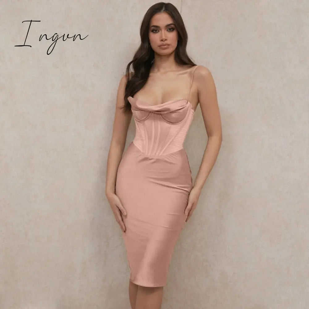 Ingvn - High Quality Satin Bodycon Dress Women Party New Double Layer House Of Cb Celebrity Evening