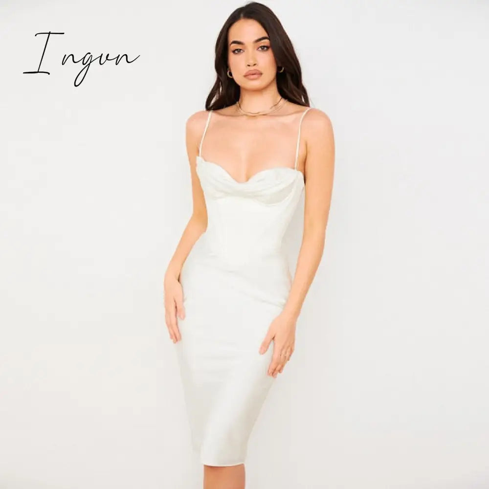 Ingvn - High Quality Satin Bodycon Dress Women Party New Double Layer House Of Cb Celebrity Evening