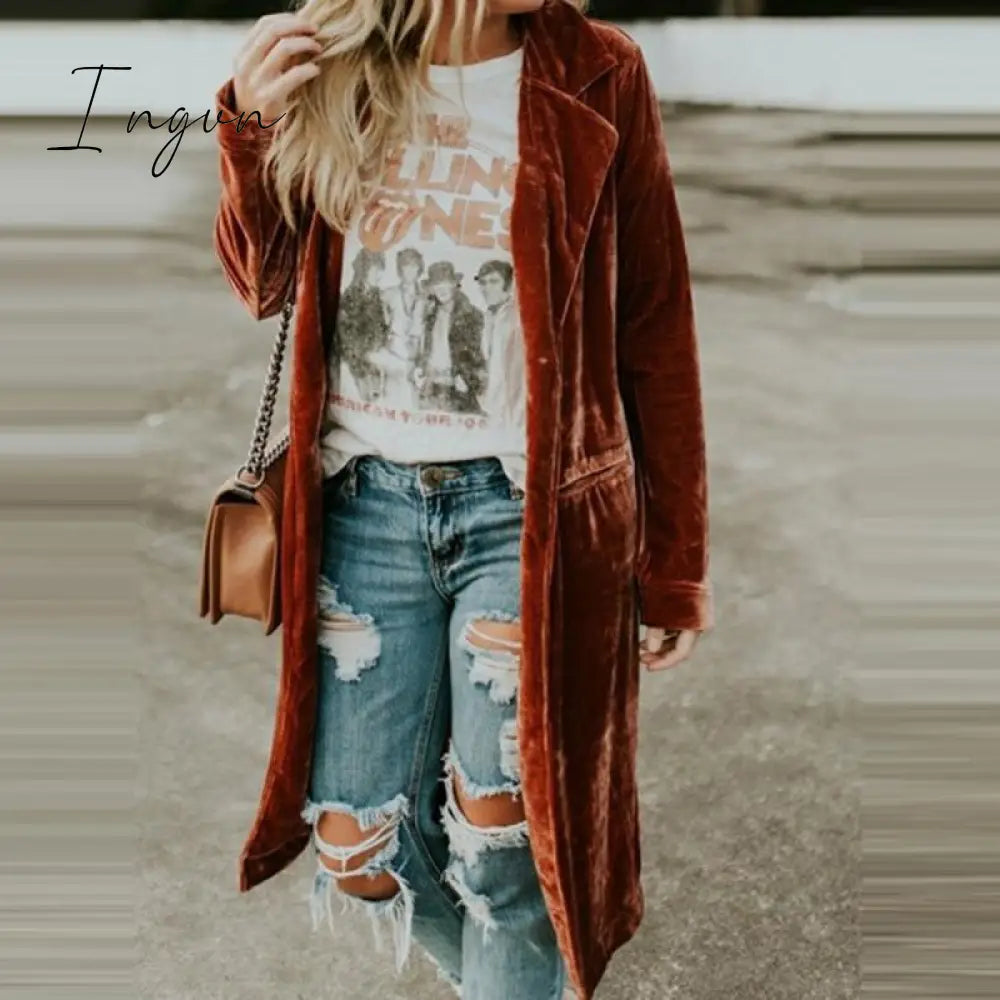 Ingvn - Hot Sell Quality New Fashion Fall Winter Women Lapel Cardigan Buttons Long Jacket Casual