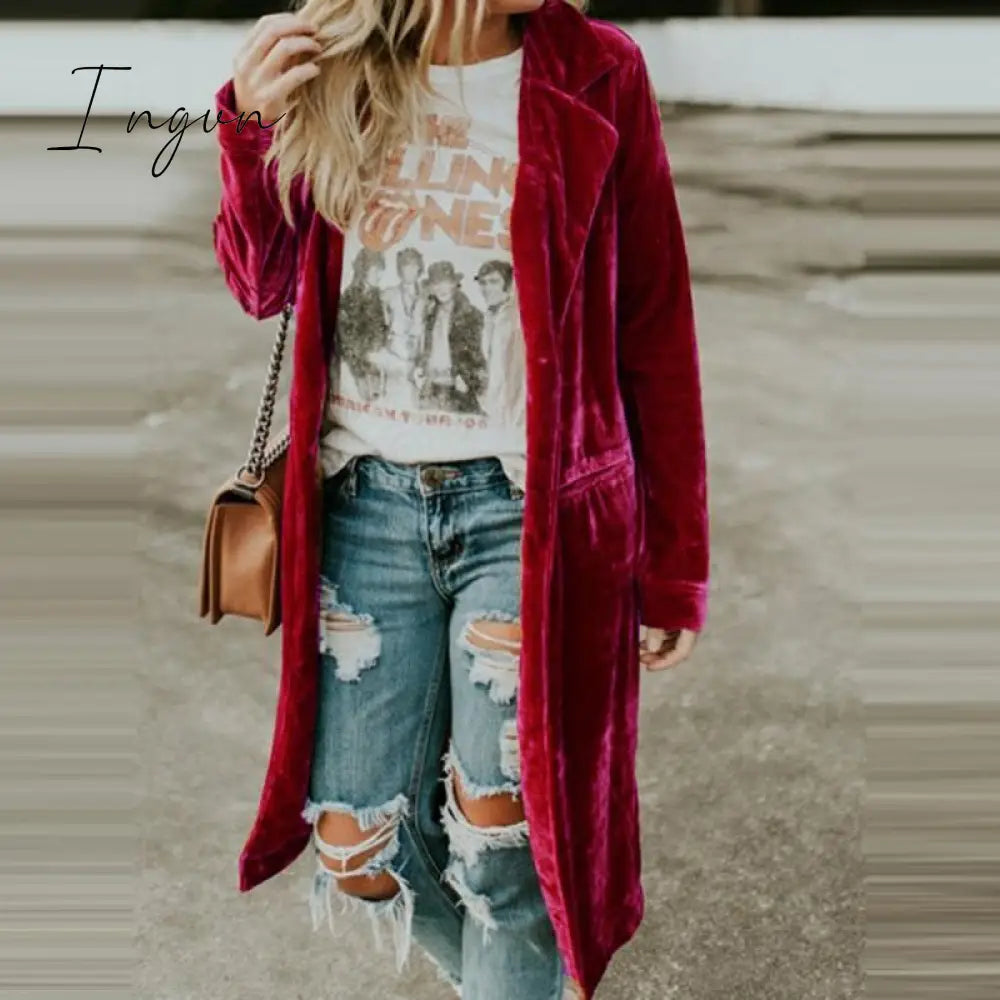 Ingvn - Hot Sell Quality New Fashion Fall Winter Women Lapel Cardigan Buttons Long Jacket Casual