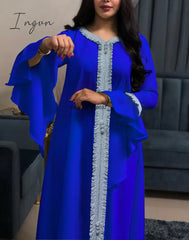 Ingvn - Jalabiya Kaftan Arabic Dress For Women Dubai Turkey Abaya Embroidery Loose Djellaba Muslim
