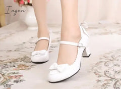 Ingvn - Japanese Lolita Round Head Student Cute Heart Bow Jk High Heel Shoes Bowknot Princess