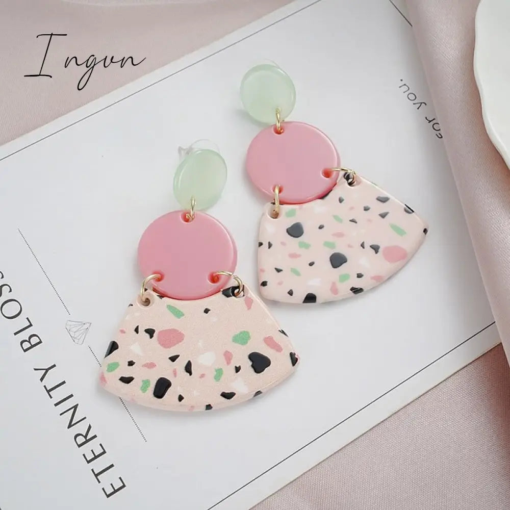 Ingvn - Korean Style Dangle Drop Earrings For Women Pink Color Arcylic Geometric Cute Pendant 2023