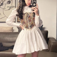 Ingvn - Korean Vintage Kawali Dress Women Elegant Casual Summer Print Floral Mini Female Pretty