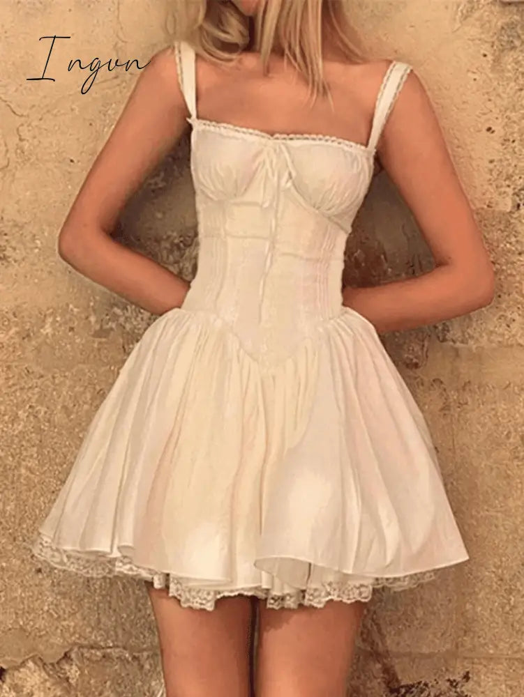 Ingvn - Lace Panel Pleated Dress Mini Dresses