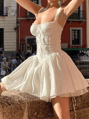 Ingvn - Lace Panel Pleated Dress Mini Dresses