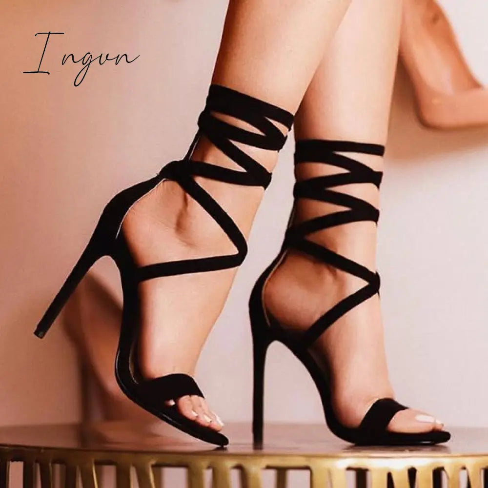 Ingvn - Lace-Up Closure Single Sole Heels Black / 5