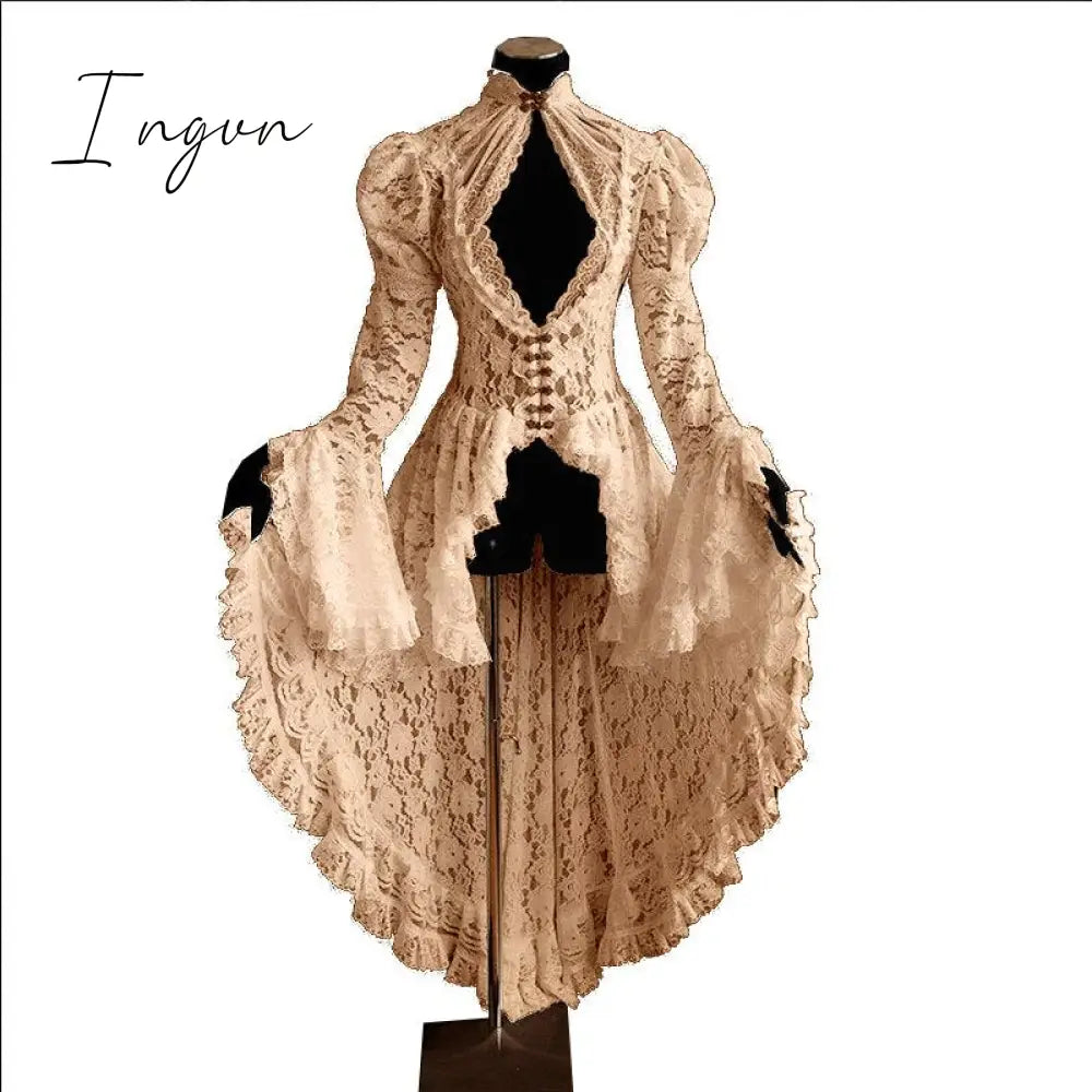 Ingvn - Ladies Summer Fall Winter Vestidos Y2K Gothic Lace Middle Ages Noble Dress Women Slim Goth